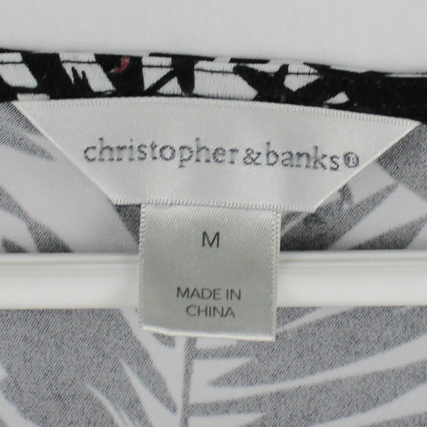 Christopher & Banks Black & White Leaf Sleeveless Blouse Women's Size M