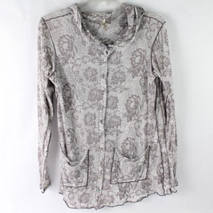 Pete Sheer Taupe Floral Patterned Button-Front Hoodie Women's Medium