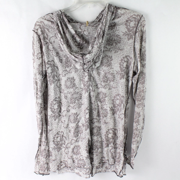 Pete Sheer Taupe Floral Patterned Button-Front Hoodie Women's Medium