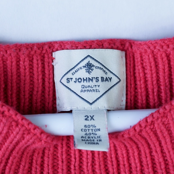 St. John's Bay Women's 2X Hot Pink Long Sleeve Knit Sweater Pullover