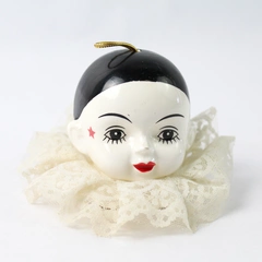 Vintage Pierrot Hand Painted Ceramic Ornament Harlequin Doll Head 