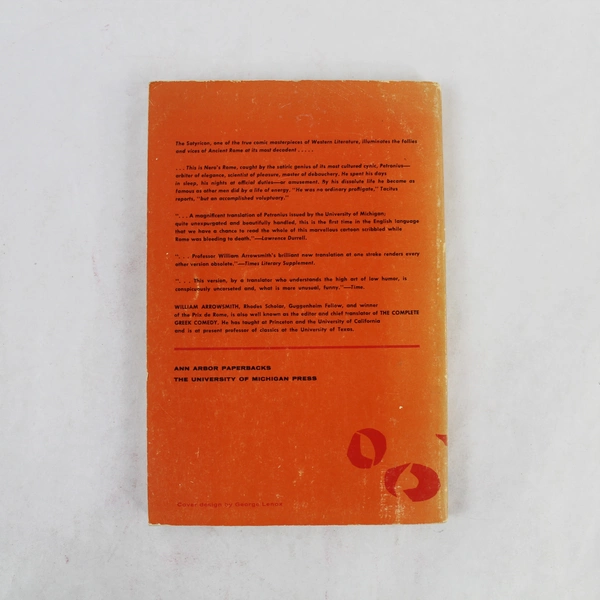 The Satyricon of Petronius Translated by William Arrowsmith 1962 Paperback