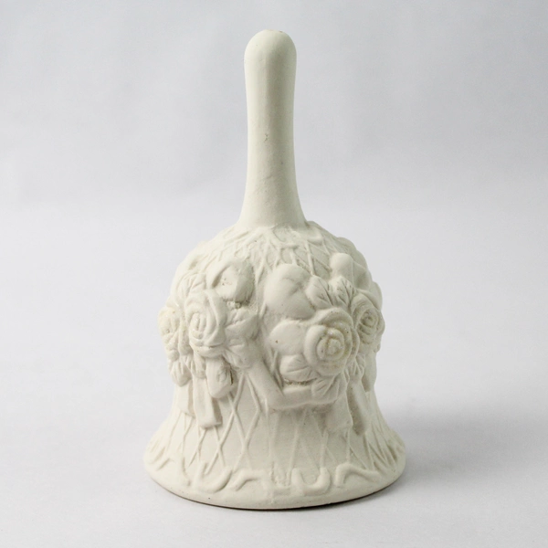  White Bisque Bell Embossed Roses & Diamond Pattern 5 Inch