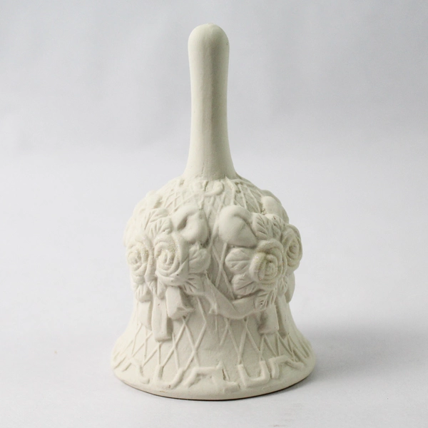  White Bisque Bell Embossed Roses & Diamond Pattern 5 Inch