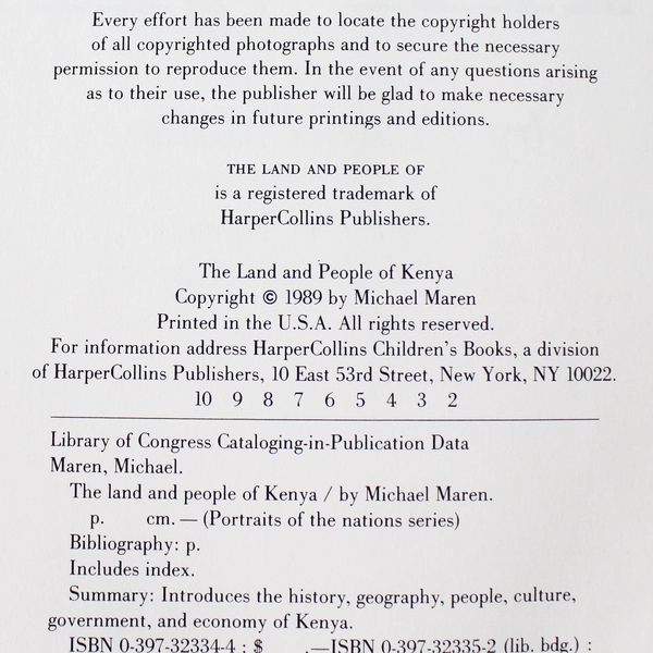 The Land and People of Kenya by Michael Maren 1989 Hardcover