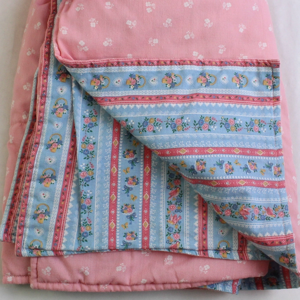 Handmade Blue and Pink Floral Patterned Throw Blanket Quilt 42" x 70"
