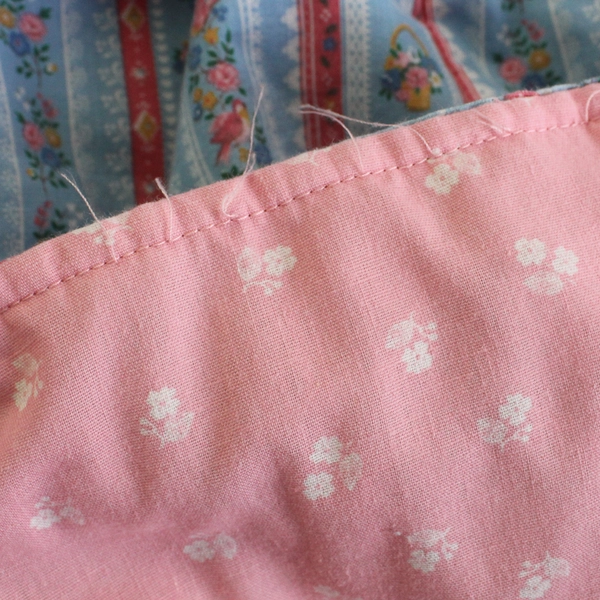 Handmade Blue and Pink Floral Patterned Throw Blanket Quilt 42" x 70"