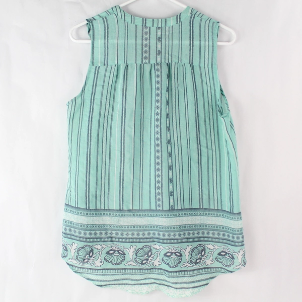 St. John's Bay Teal Striped Tank Top Blouse Tassel Tie Front Size S