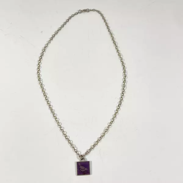 Taina Hartman Resin And Silver Tone  Purple Bird Pendant Necklace 18 Inch