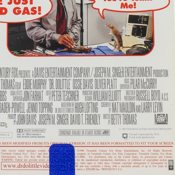 Dr. Dolittle VHS 1998 Eddie Murphy 20th Century Fox Classic Movie