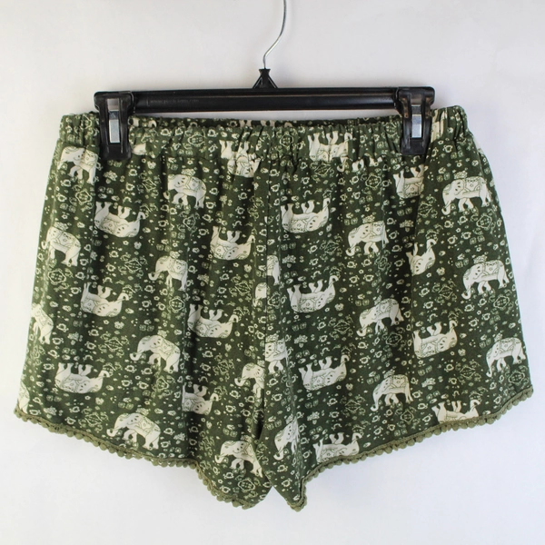 Planet Gold Bohemian Style Green Elephant Shorts Size L Elastic Drawstring Waist