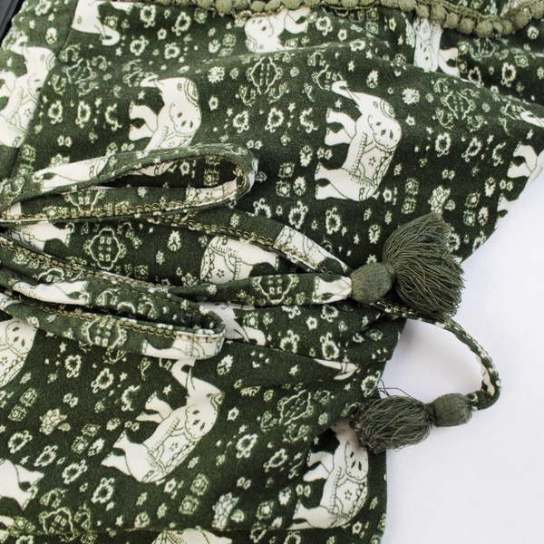 Planet Gold Bohemian Style Green Elephant Shorts Size L Elastic Drawstring Waist