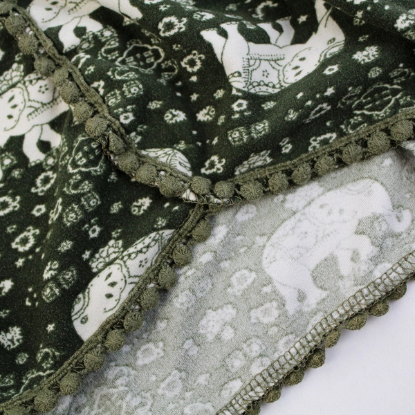 Planet Gold Bohemian Style Green Elephant Shorts Size L Elastic Drawstring Waist