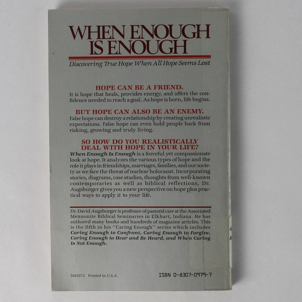 When Enough is Enough by David Augsburger 1984 Regal Books Paperback