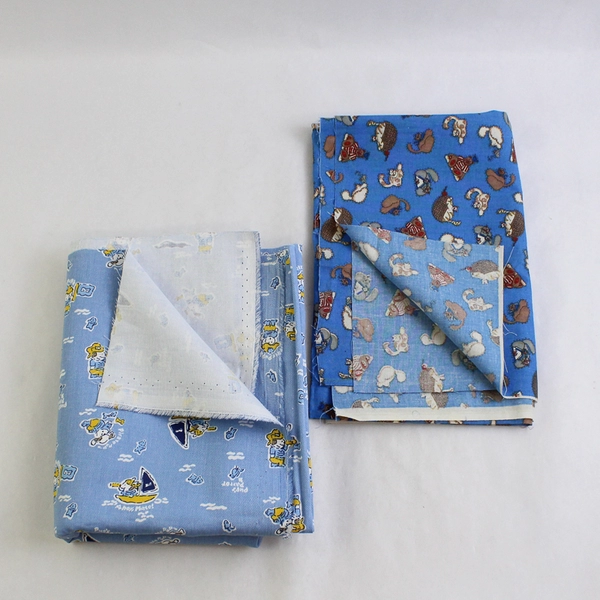 2 Piece Lot of Blue Animal Themed Fabric Cats and Dogs 1+ Yards