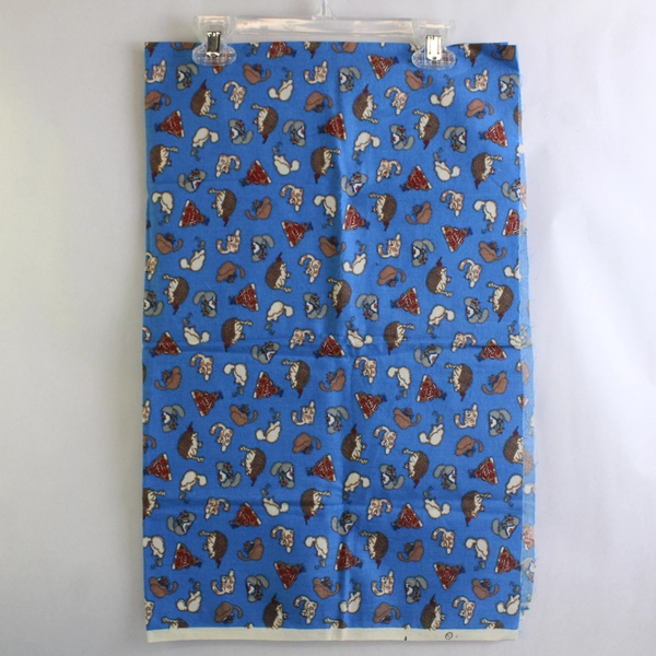 2 Piece Lot of Blue Animal Themed Fabric Cats and Dogs 1+ Yards