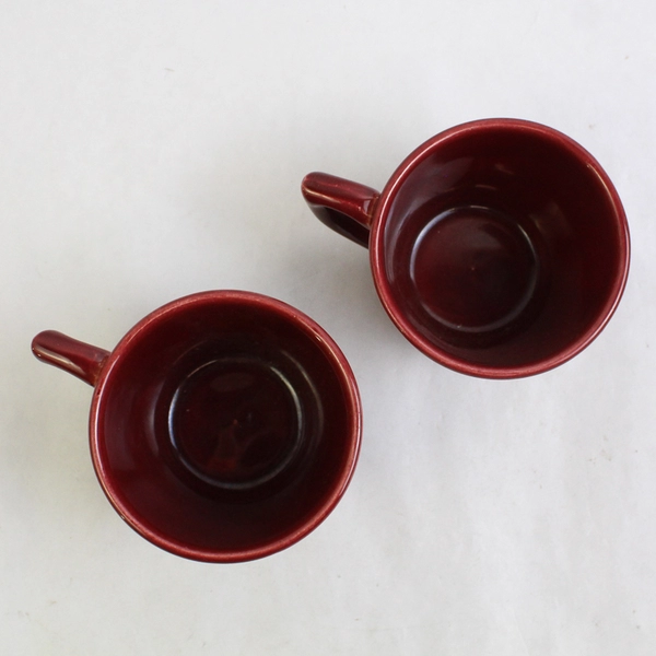 Lot of 2 Vintage Bauer Los Angeles Red Coffee Tea Cups Earthenware Pottery