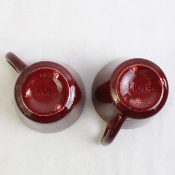 Lot of 2 Vintage Bauer Los Angeles Red Coffee Tea Cups Earthenware Pottery