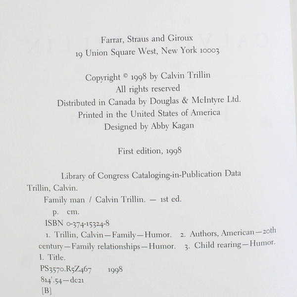 Family Man by Calvin Trillin 1998 1st Edition Hardcover Dust Jacket