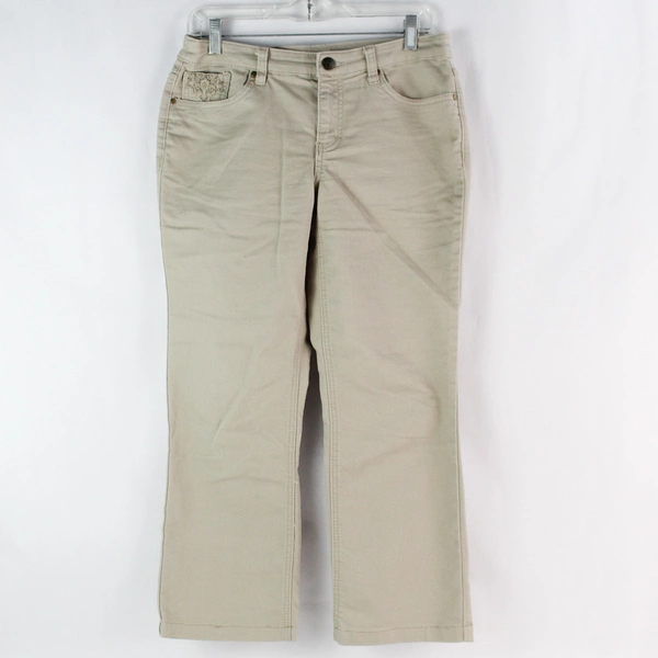 Christopher & Banks Women's Beige Embroidered Straight Leg Jeans Size 4