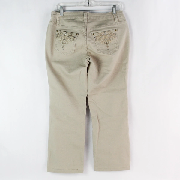Christopher & Banks Women's Beige Embroidered Straight Leg Jeans Size 4