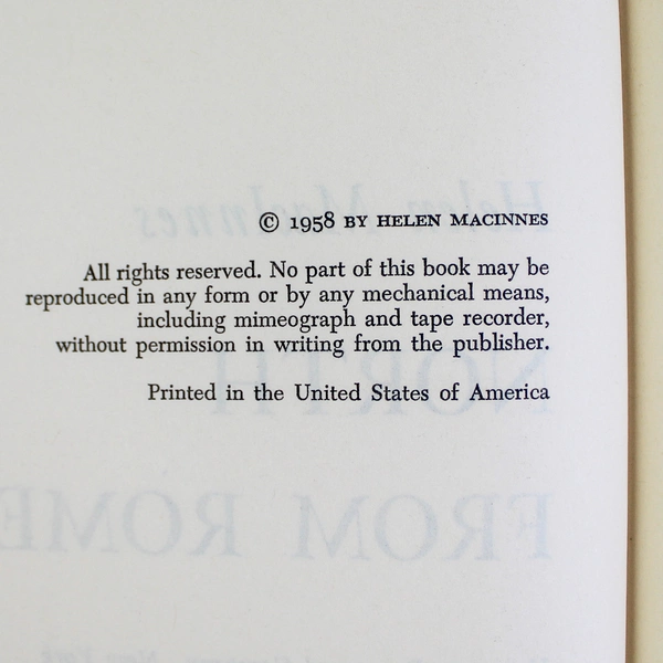 North from Rome by Helen MacInnes 1958 Hardcover Book Good Condition