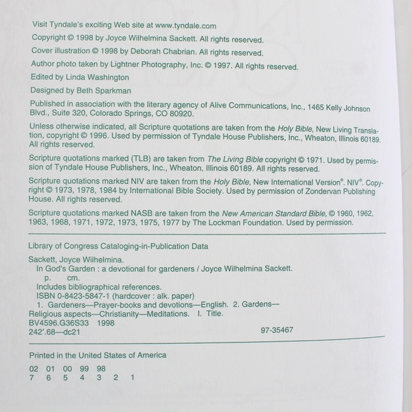 In God's Garden A Devotional for Gardeners by Joyce W Sackett 1998 Hardcover