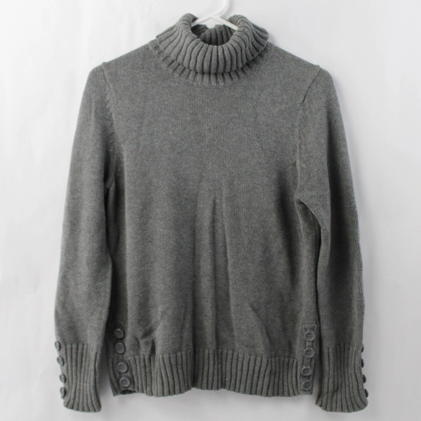 Ann Taylor Loft Gray Knit Turtleneck Sweater Women's Medium Button Accent