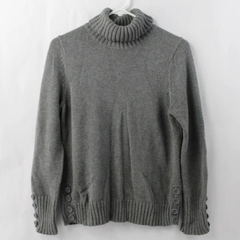 Ann Taylor Loft Gray Knit Turtleneck Sweater Women's Medium Button Accent