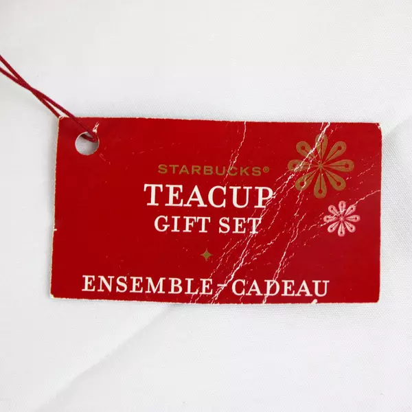 Starbucks 2006 Teacup & Saucer Gift Set 2 Cups w/ Saucers & Lacquered Wood Tray