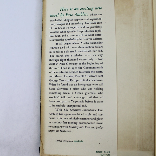 Vintage The Schirmer Inheritance by Eric Ambler 1953 HC DJ