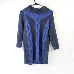 NY Collection Black & Blue Cowl Neck Cable Knit Sweater Women's Medium