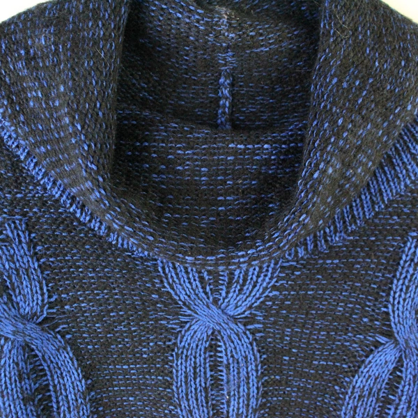 NY Collection Black & Blue Cowl Neck Cable Knit Sweater Women's Medium