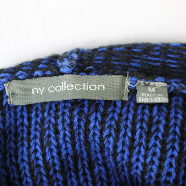NY Collection Black & Blue Cowl Neck Cable Knit Sweater Women's Medium