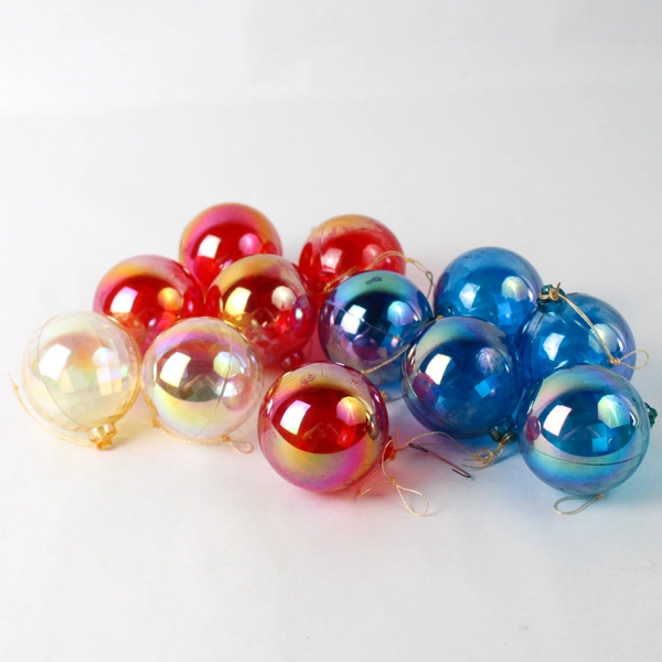 12 Hard Plastic Disco Ball Christmas Ornaments Red Blue Beige 2 Inch