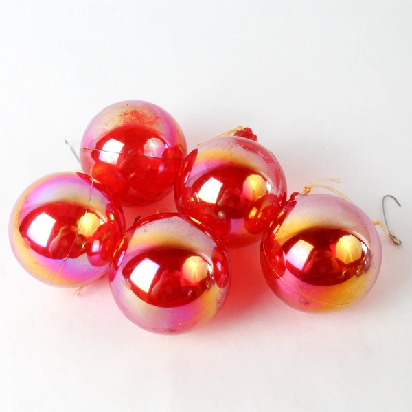 12 Hard Plastic Disco Ball Christmas Ornaments Red Blue Beige 2 Inch