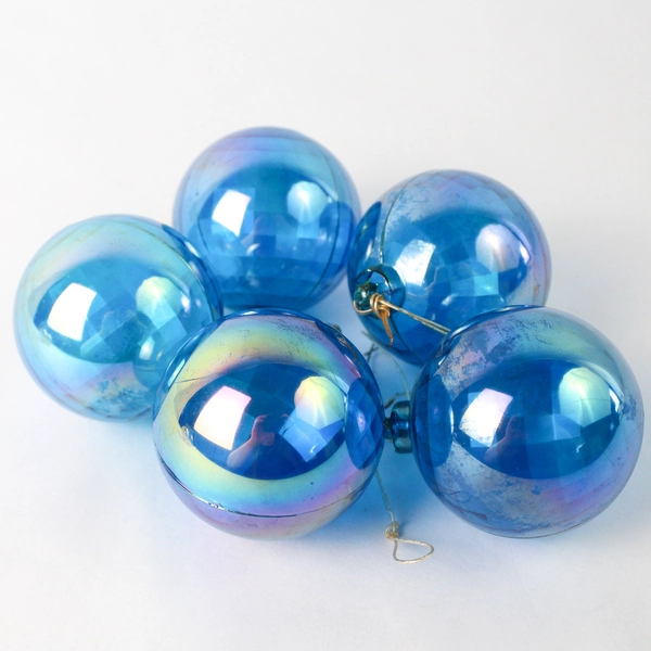 12 Hard Plastic Disco Ball Christmas Ornaments Red Blue Beige 2 Inch