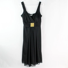 En Focus Studio Women's Black V Neck Formal Dress Sz 10 with Belt Detail