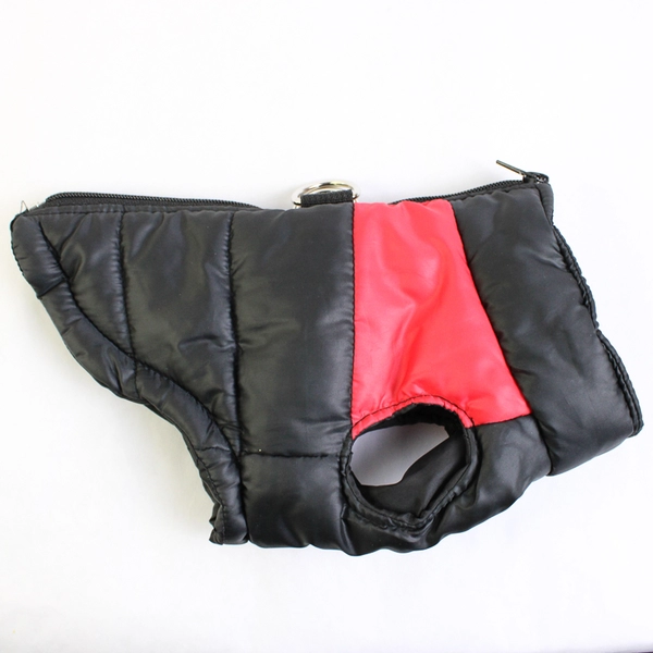 Black and Red Dog Puffer Vest with Leash Attachment Size Small
