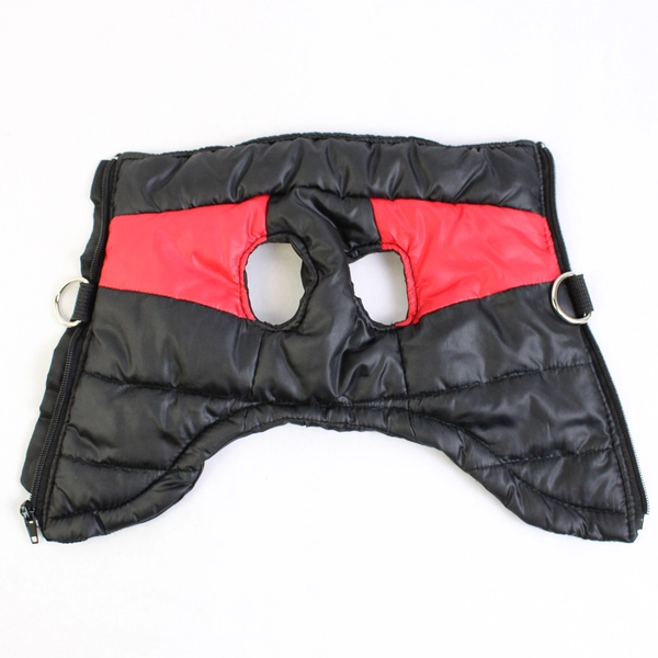 Black and Red Dog Puffer Vest with Leash Attachment Size Small