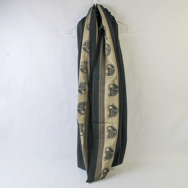 Jessica Howard Black Elephant Pattern Wide Infinity Scarf Shawl Accessory