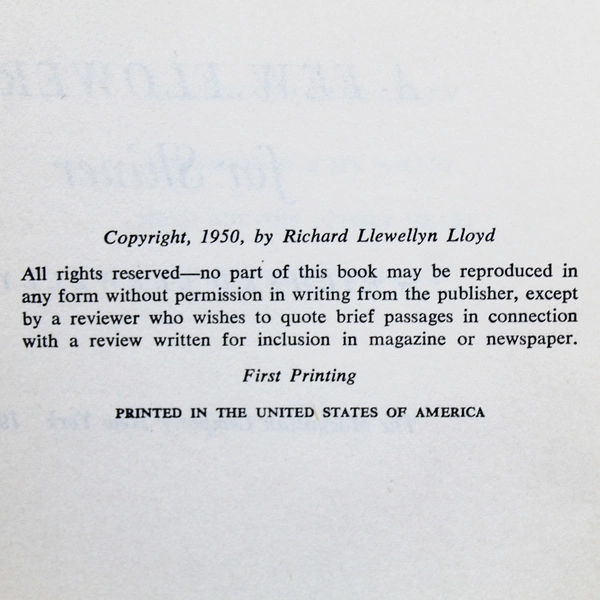 A Few Flowers for Shiner by Richard Llewellyn 1950 Vintage Hardcover Book