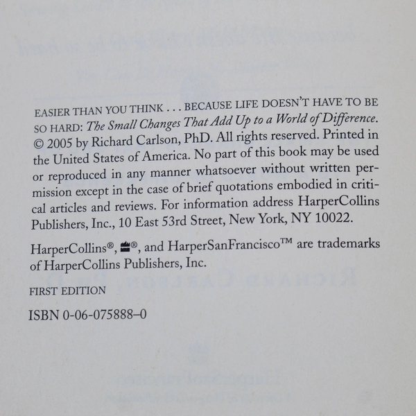 Easier Than You Think by Richard Carlson 2005 HC DJ - Pre-owned with Stains