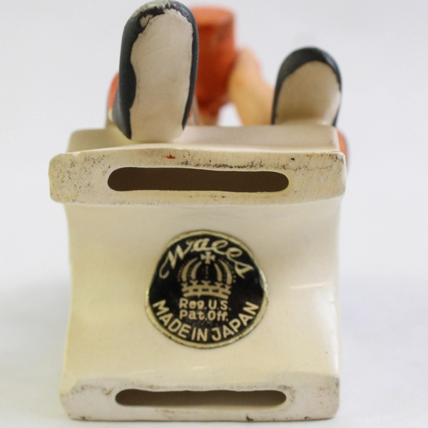 Vtg Wales Porcelain Figurine Football Boy In A Chair Drinking 4"