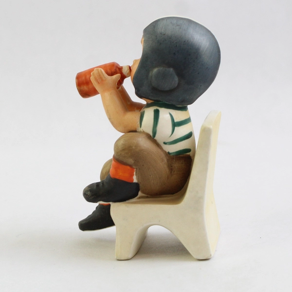 Vtg Wales Porcelain Figurine Football Boy In A Chair Drinking 4"
