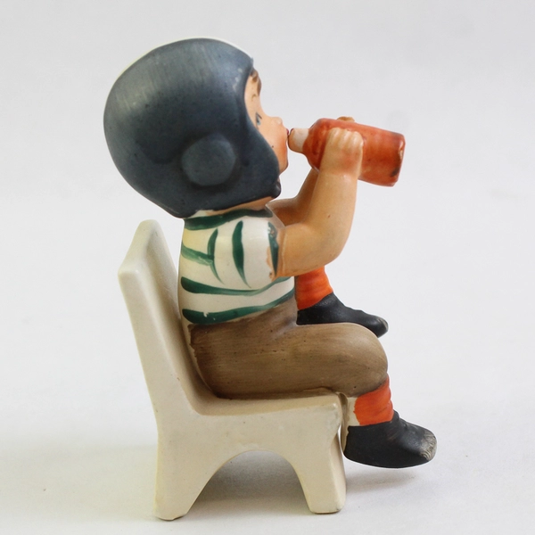 Vtg Wales Porcelain Figurine Football Boy In A Chair Drinking 4"