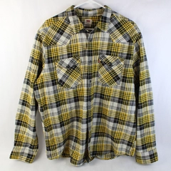 Levi's Plaid Flannel Black Pearl Snap Yellow Black Long Sleeve Men's XL