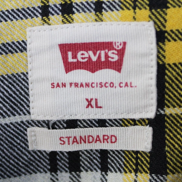 Levi's Plaid Flannel Black Pearl Snap Yellow Black Long Sleeve Men's XL