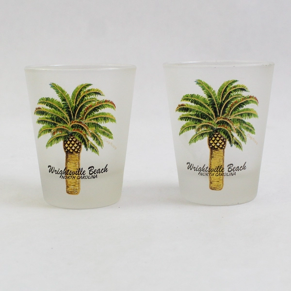 Set of 2 Wrightsville Beach North Carolina Souvenir Palm Tree Shot Glasses