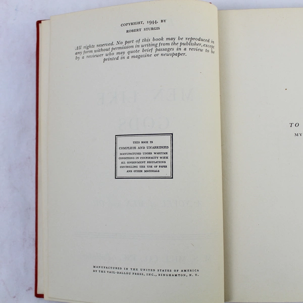 Men Like Gods by Robert Sturgis 1944 Signed Dust Jacket Pre-Owned Book